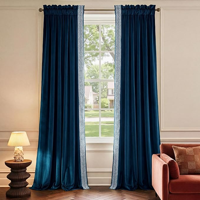 NICETOWN Rod Pocket Embroidered Trim Velvet Curtains, 2 Panels, Velvet Curtains - Image 7