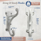 Rustic Cast Iron Coat Hooks Antique White, Wall Mounted, Farmhouse Decorative - Image 3