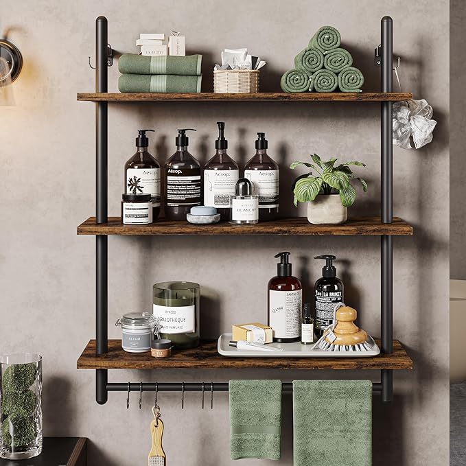 Bestier 3 Tier Industrial Pipe Shelving, Floating Book Shelves - Image 6