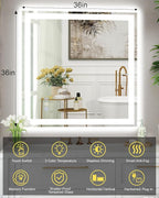 36x36 LED Bathroom Mirror with Lights, Super Bright Front & Backlit Vanity - Image 6