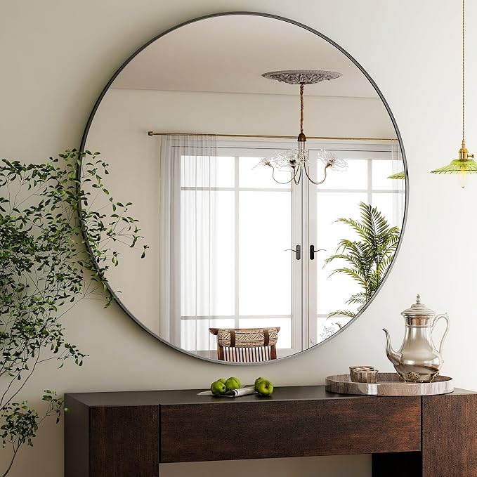 HARRITPURE 48 Inch Round Mirror, Modern Aluminum Alloy Frame Large Vanity Wall by HARRITPUREHome