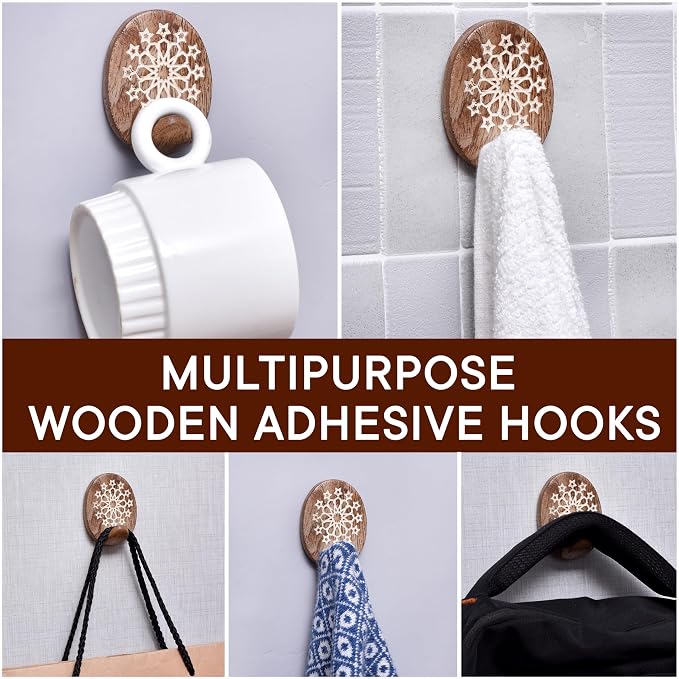 IndianShelf 6 Lb- 24 Pieces Decorative Wood Adhesive Wall Hooks–Boho Peel and - Image 6