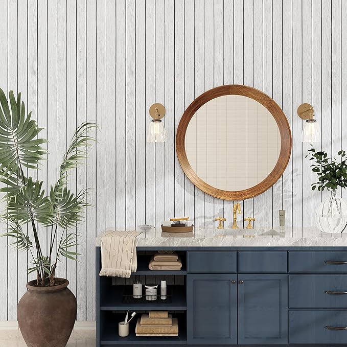 VEELIKE Whitewashed Oak Wood Wall Panel Peel and Stick Foam Slat Panels - Image 4