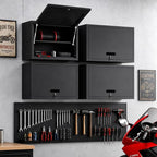 Garage Wall Cabinet with Flip-Up Door and Shelf, Lockable Metal Storage Cabinet - Image 2