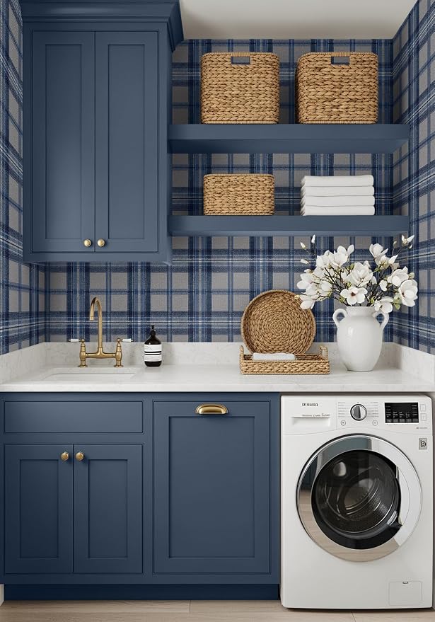 NextWall Harry & Grace Herringbone Plaid Premium Matte Non-Woven Peel and Stick - Image 4