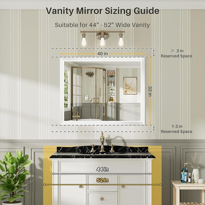 40x32 Inch White Bathroom Mirror - Image 2