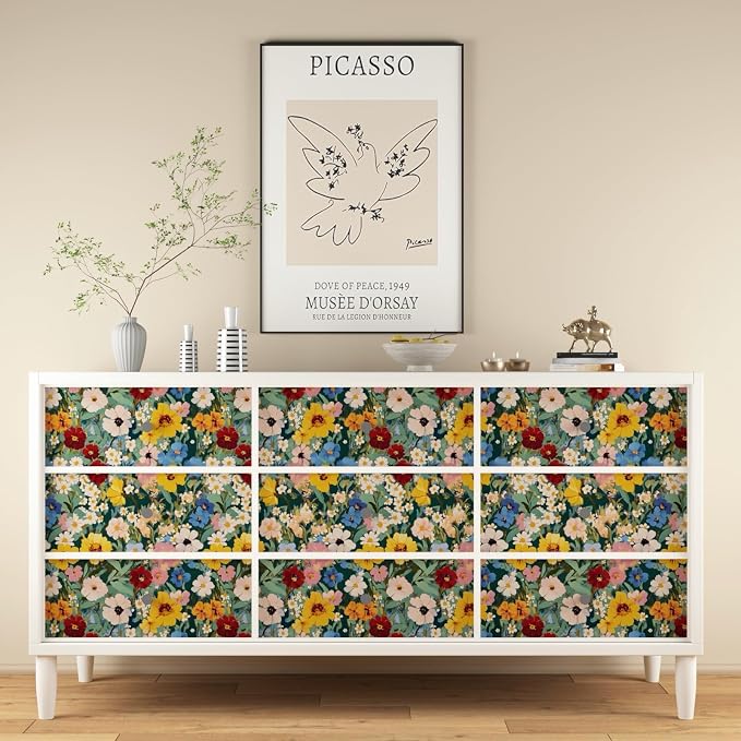BOKEBEVE Watercolour Floral Peel and Stick Wallpaper Colorful Boho Contact - Image 6