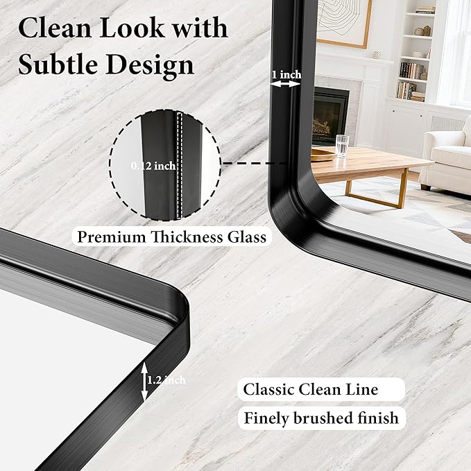 Black Metal Vanity Rounded Rectangle Bathroom Mirrors - Image 7