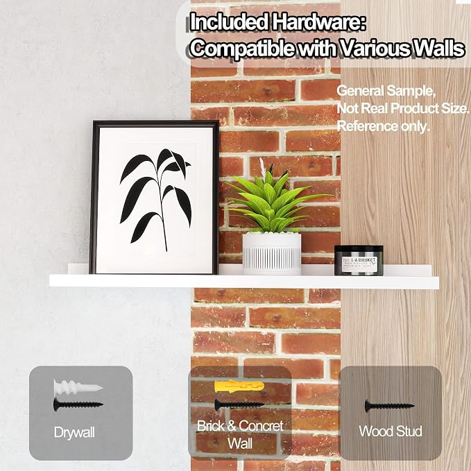 White Floating Shelves for Wall Decor, Long Wall Mounted Storage Shelf for - Image 4