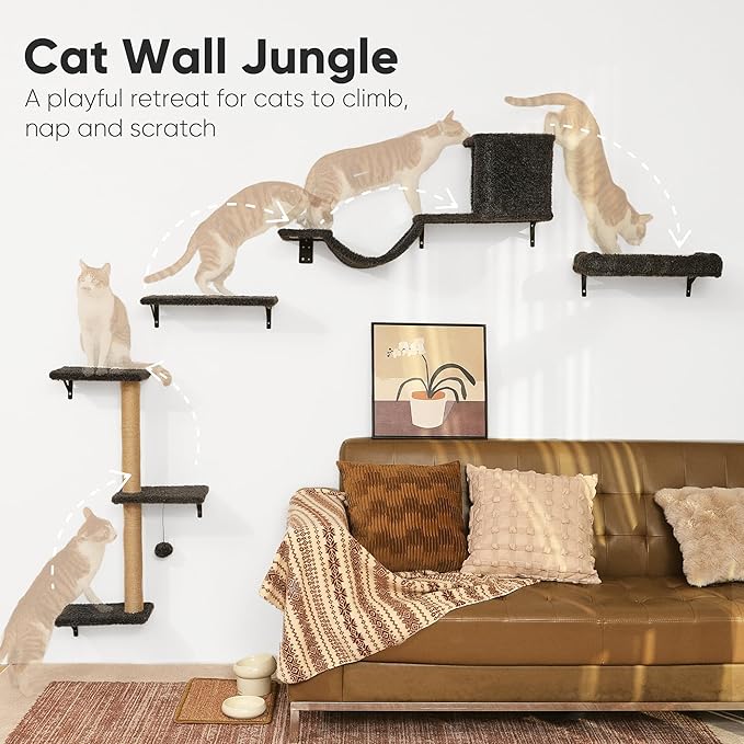 FUKUMARU Cat Wall Shelves, Stable & Safe 5 in 1 Cat Walls Furniture Set - Image 2