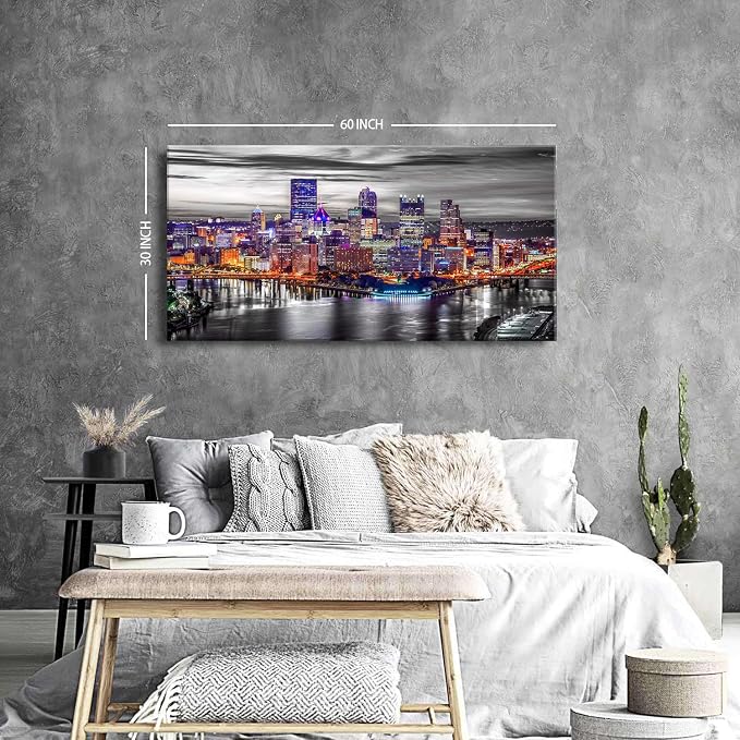 Extra Large Pittsburgh Wall Art Black and White Cityscape Wall Decor Modern - Image 6