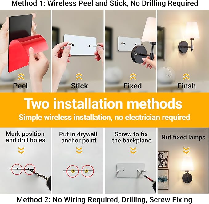 Vimhou Peel and Stick Wall Sconces, Stick On Wall Sconce Set of 2, Battery - Image 3