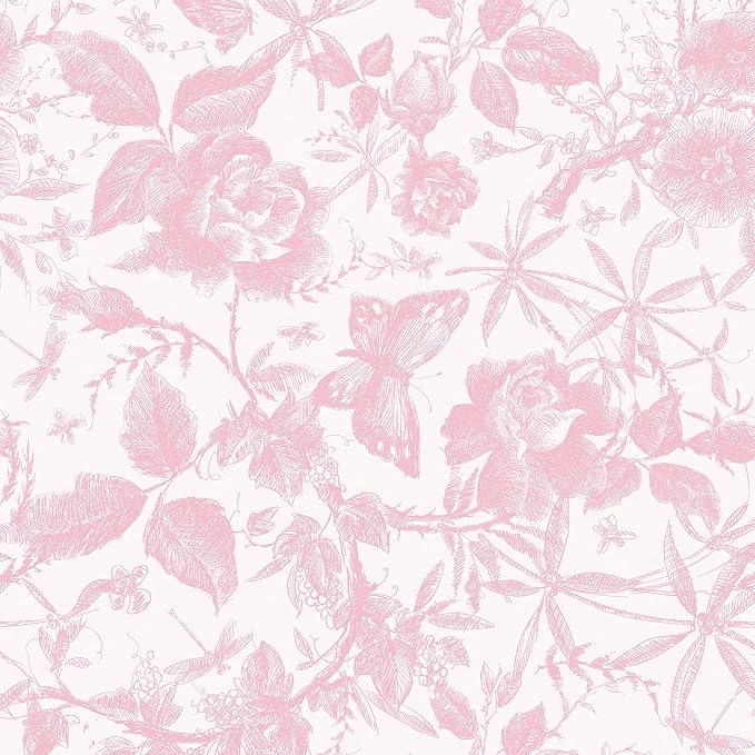 JiffDiff Floral Vintage Wallpaper Peel and Stick，Pink Rose Wallpaper Removable by wallpaper