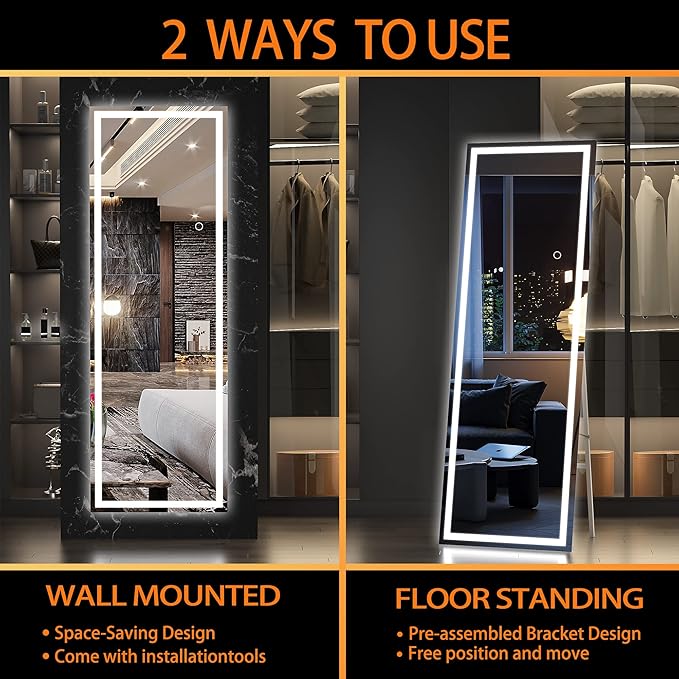 Hasipu Full Length Mirror with Lights, Full Body Dressing Standing, Hanging - Image 9
