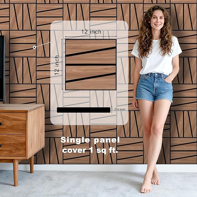 WoveN SounD Artisan Acoustic Wall Panels, 16 Pack 12x12 Inch, PVC Wood Grain - Image 2