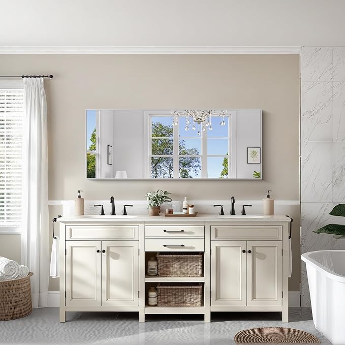 KOCUUY Large Silver Mirror, HD Tempered Glass, Anti-Rust Frame, Modern Design - Image 2