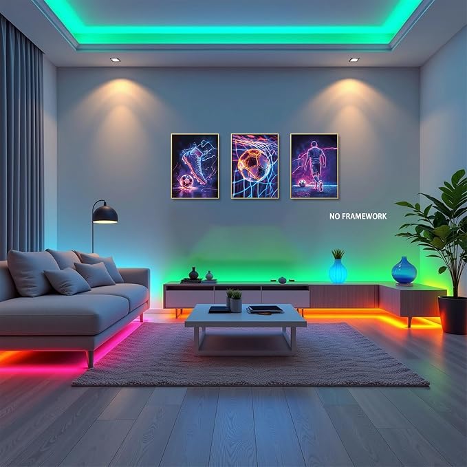 BGFCE Cool Soccer Gaming Wall Art Posters Set of 3, Neon Video Gamer Canvas - Image 8