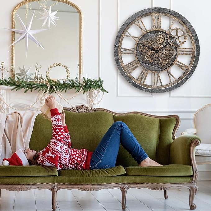 Large Wall Clock, Wall Clocks for Living Room Decor 20 Inch Farmhouse Vintage - Image 2