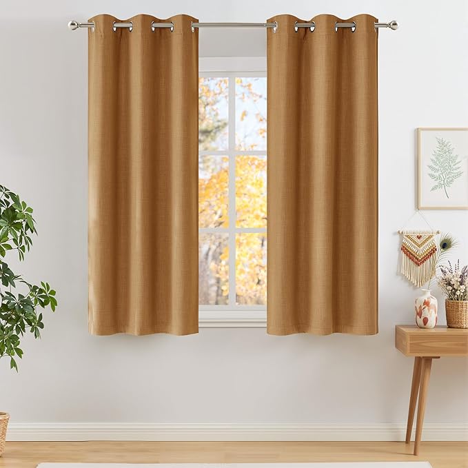 NICETOWN Short Faux Linen Gold Brown Blackout Curtains 63 inches Long by NICETOWN