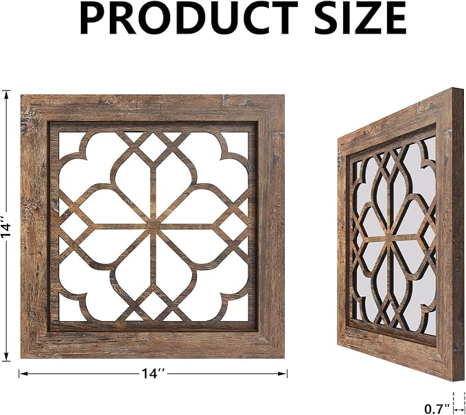 Set of 4 14 Inch Square Redbrown Window Pane Wall Mirrors, Shatterproof Rustic - Image 2