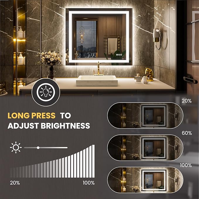 LOAAO 30"x38" LED Bathroom Mirror - Image 3