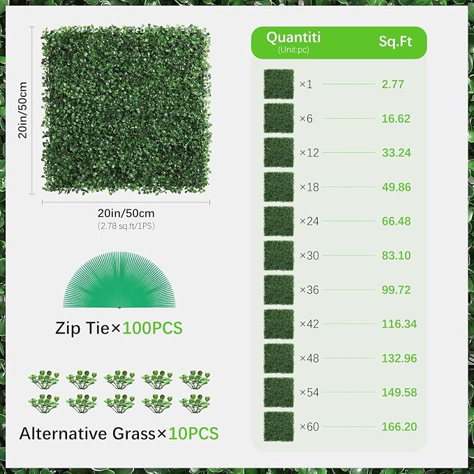 Luyue 6PCS 20”×20” Boxwood Panels, Artificial Grass Wall Panels Fake Greenery - Image 7