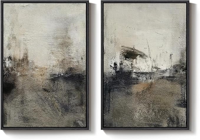 Large Framed Neutral Abstract Wall Art Set of 2 - Image 9