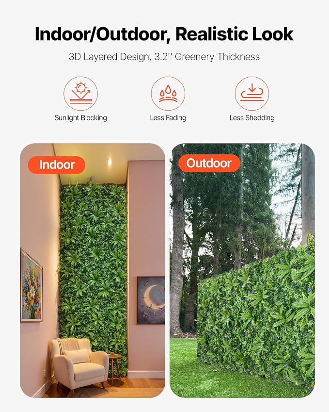 VEVOR Artificial Plant Wall, 40 x 120 in Artificial Boxwood Panels, Sun - Image 5