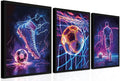 BGFCE Cool Soccer Gaming Wall Art Posters Set of 3, Neon Video Gamer Canvas by BGFCEWallArt