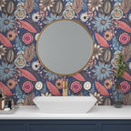 Blue Pink Wallpaper Peel and Stick, Vintage Boho Floral Contact Paper 17.5" x - Image 4