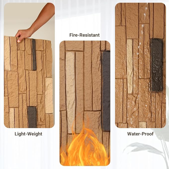 OUZUGIE 4 PCS Faux Stone Wall Panel 47.2’’ x 23.6’’ Interior Exterior Wall - Image 4