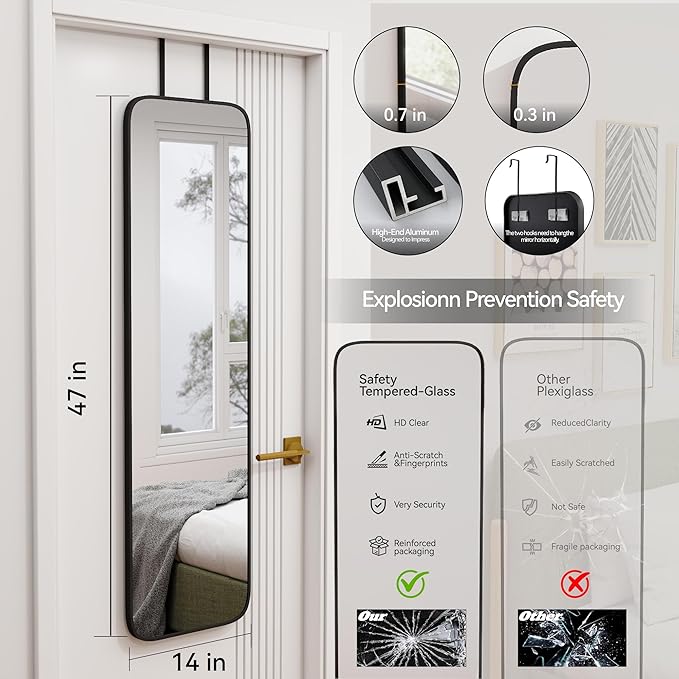 SCWF-GZ 47x14 Mirror Rectangle Full Body Length Door Hanging Wall Mounted Metal - Image 3