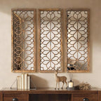 Set of 2 16x41.5 Inch Large Carved Floral Wood Frame Wall Mirrors, Shatterproof by HMANGE