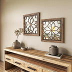 Set of 2 14 Inch Square Redbrown Window Pane Wall Mirrors, Shatterproof Rustic - Image 3