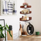 Demigo Corner Shelf Wall Mount Set of 3, Solid Acacia Wood Round Floating - Image 8