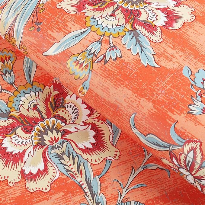FunStick 17.5x354 Floral Wallpaper Peel and Stick Vintage Burnt Orange - Image 6