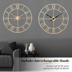 CLXEAST Champagne Gold 30 Inch Wall Clock, Large Modern Metal Roman Numeral - Image 4