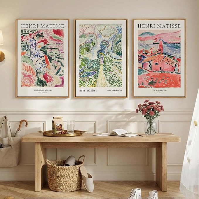 Framed Abstract Matisse Wall Art Set of 3, Vintage Colorful Landscape Canvas - Image 4