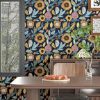 Blue Wallpaper Peel and Stick, Vintage Boho Floral Contact Paper, 17.5" x - Image 2