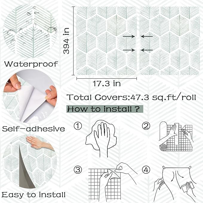 Modern Peel and Stick Wallpaper 17.3''×393'' Geometric Wallpaper Boho Contact - Image 3