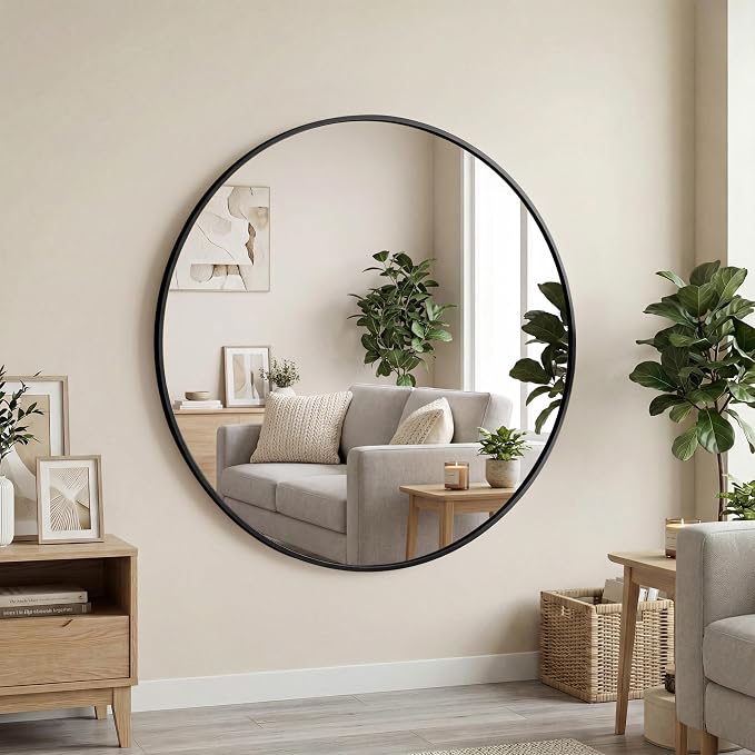 OLIXIS 28 Inch Black Round Bathroom Wall Mirror, Round Bathroom Mirrors by OLIXIS