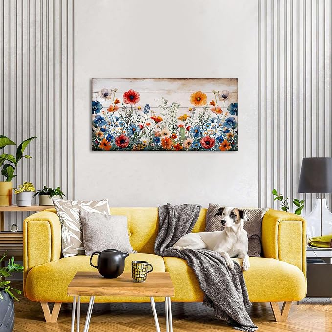 Rustic Wildflower Wall Art for Living Room Farmhouse Colorful Floral Picture - Image 2