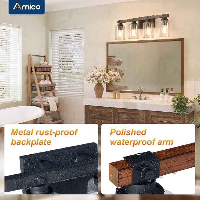 Amico Farmhouse Bathroom Vanity Light Fixtures, Rustic 4-Light Industrial - Image 7