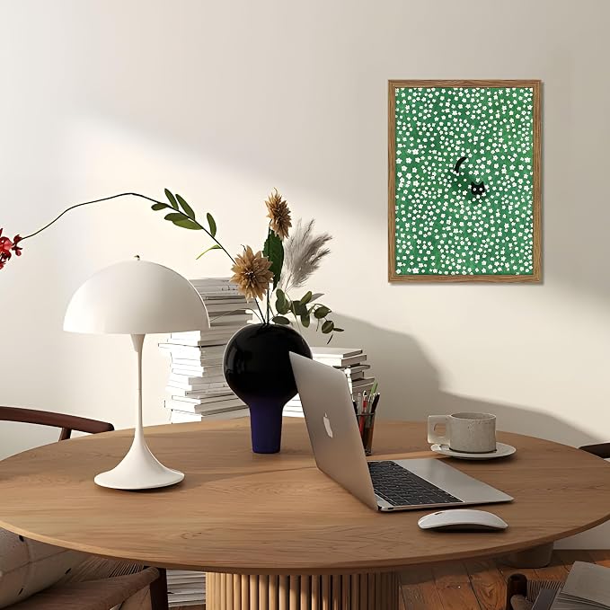Framed Floral Black Cat Canvas Wall Art, Cute Black Cat in Daisy Field Painting - Image 7