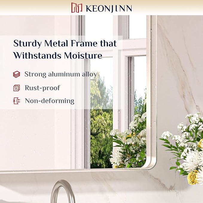 Keonjinn 24 x 30 Inch Brushed Nickel Bathroom Mirrors - Image 5