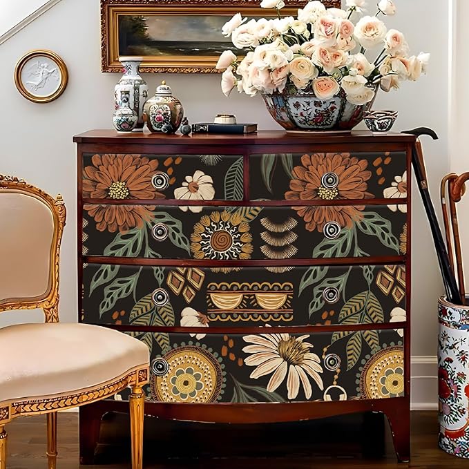 JiffDiff Boho Peel and Stick Wallpaper Vintage Floral Wall Paper Removable Sun - Image 4