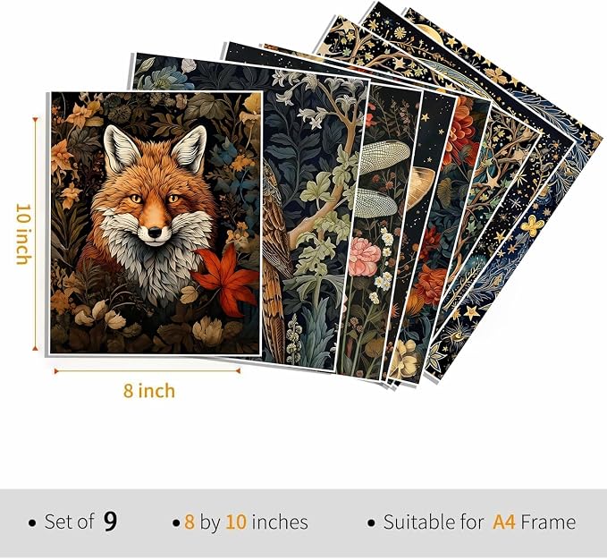 Morris Wall Paintings Poster Set of 9, Vintage Rabbit Fox Starry Sky Bee - Image 3