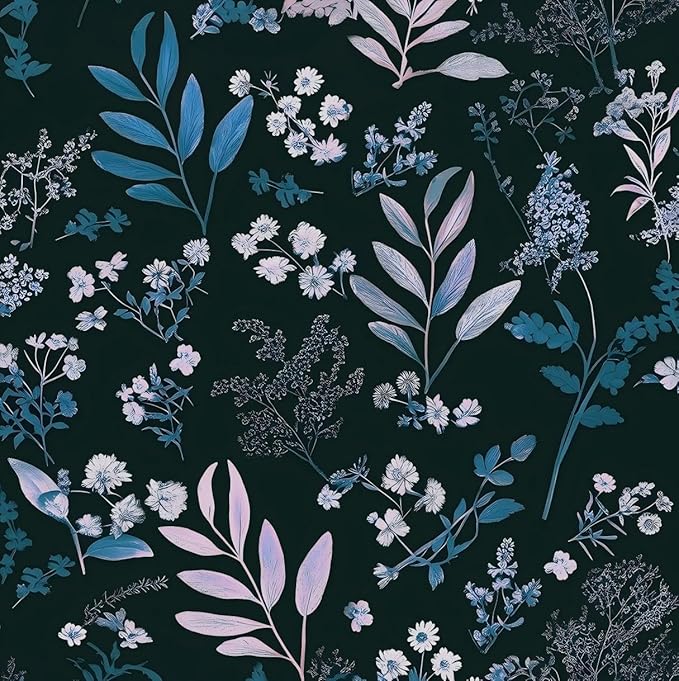 Laatse Vintage Wallpaper Peel and Stick Dark Floral Wallpaper 17.5'' x 393'' by Laatse