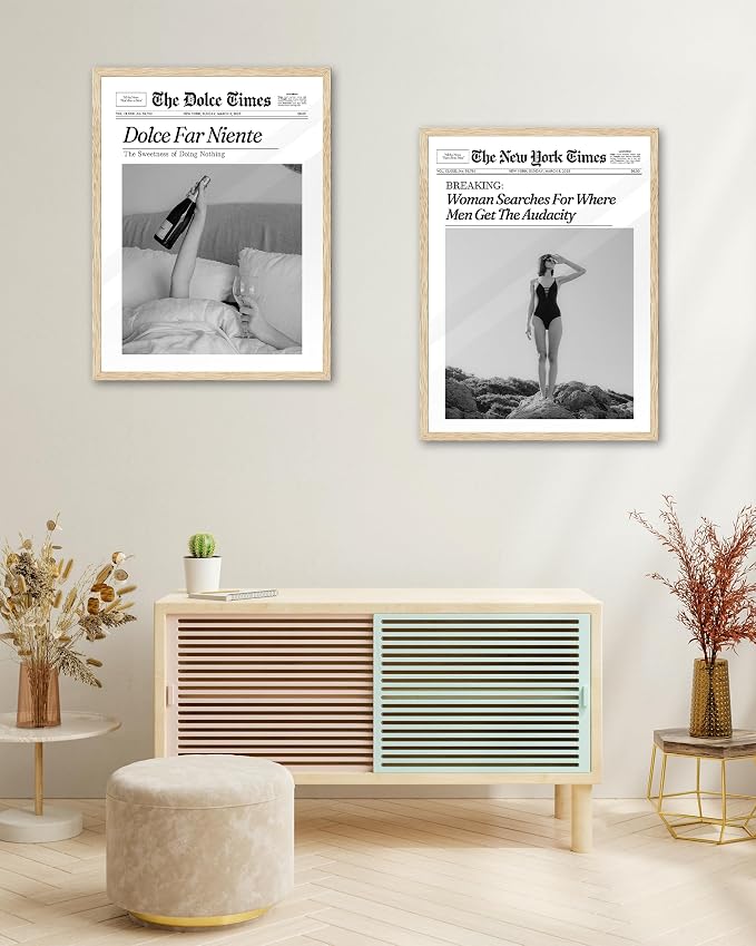 iHery Natural OAK Wood Framed Trendy NewsPaper Wall Art, 12x16in Retro Magazine - Image 8