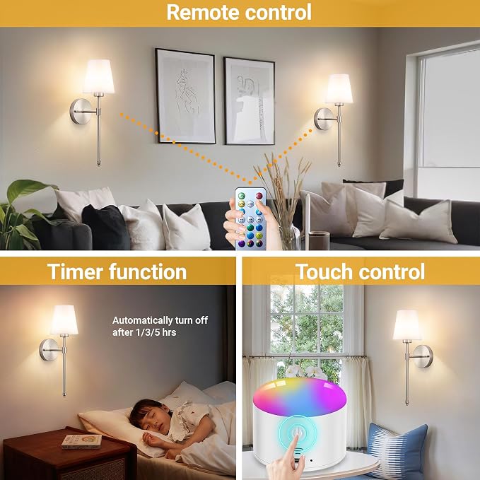 YHCDLAMP Battery Operated Wall Sconce Set of 2, Rechargeable Wall Sconce - Image 7